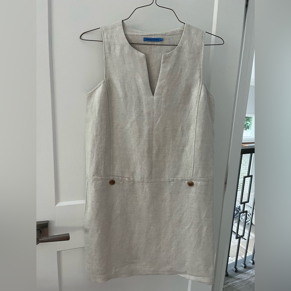 J. McLaughlin Sleeveless Linen Shift Dress in Light Beige